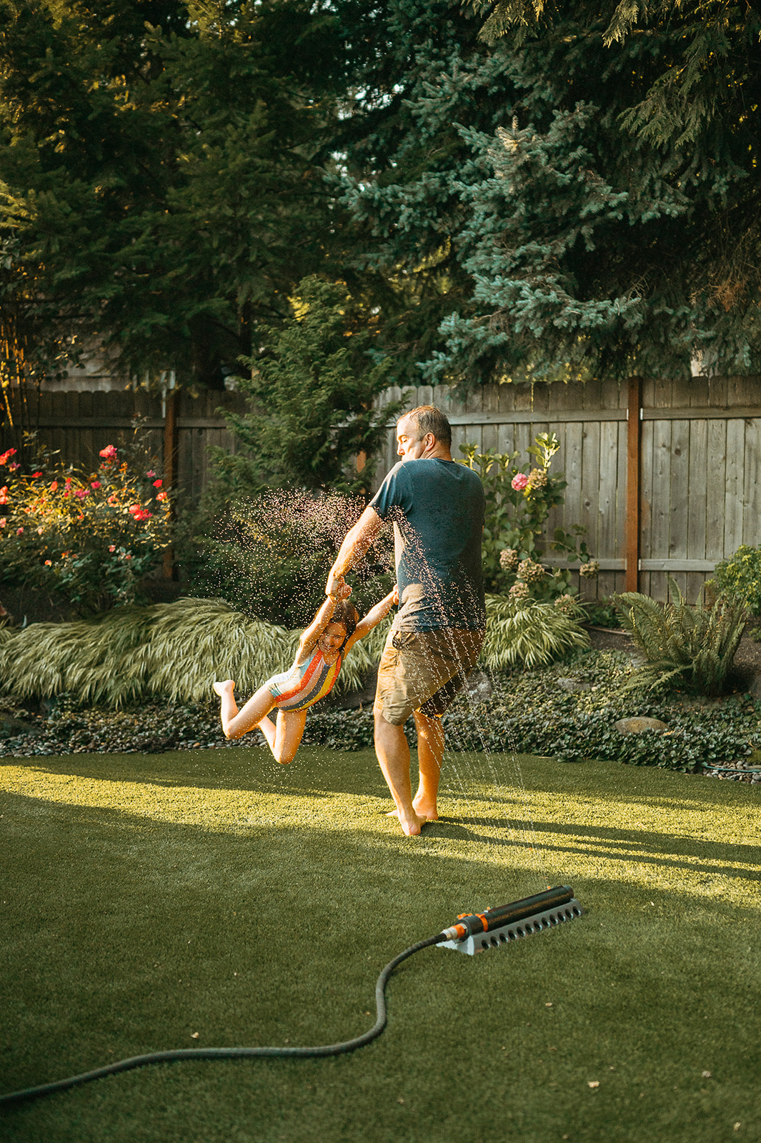 portland family playing in backyard