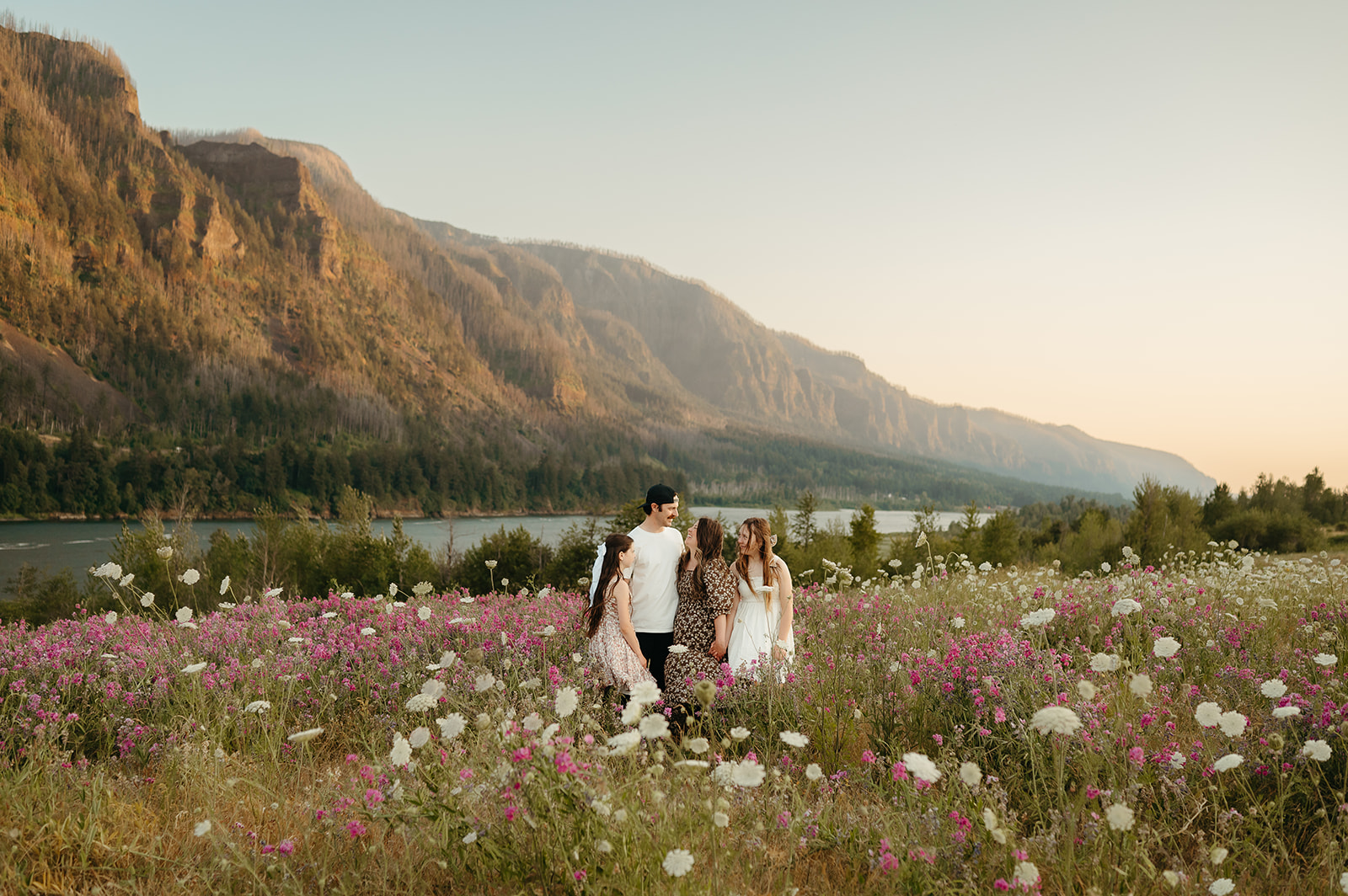 Portland family photos Columbia River Gorge wildflowers at sunset